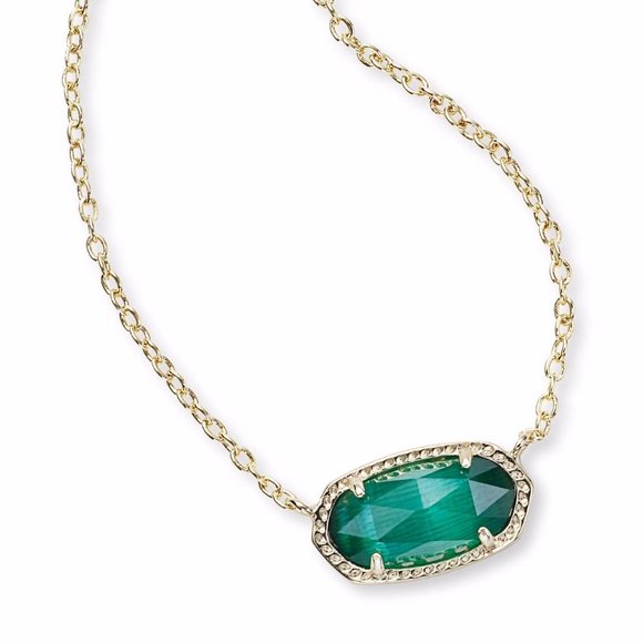 Kendra Scott Elisa Cat's Eye Emerald Green Pendant necklace Gold Plated - Picture 6 of 7